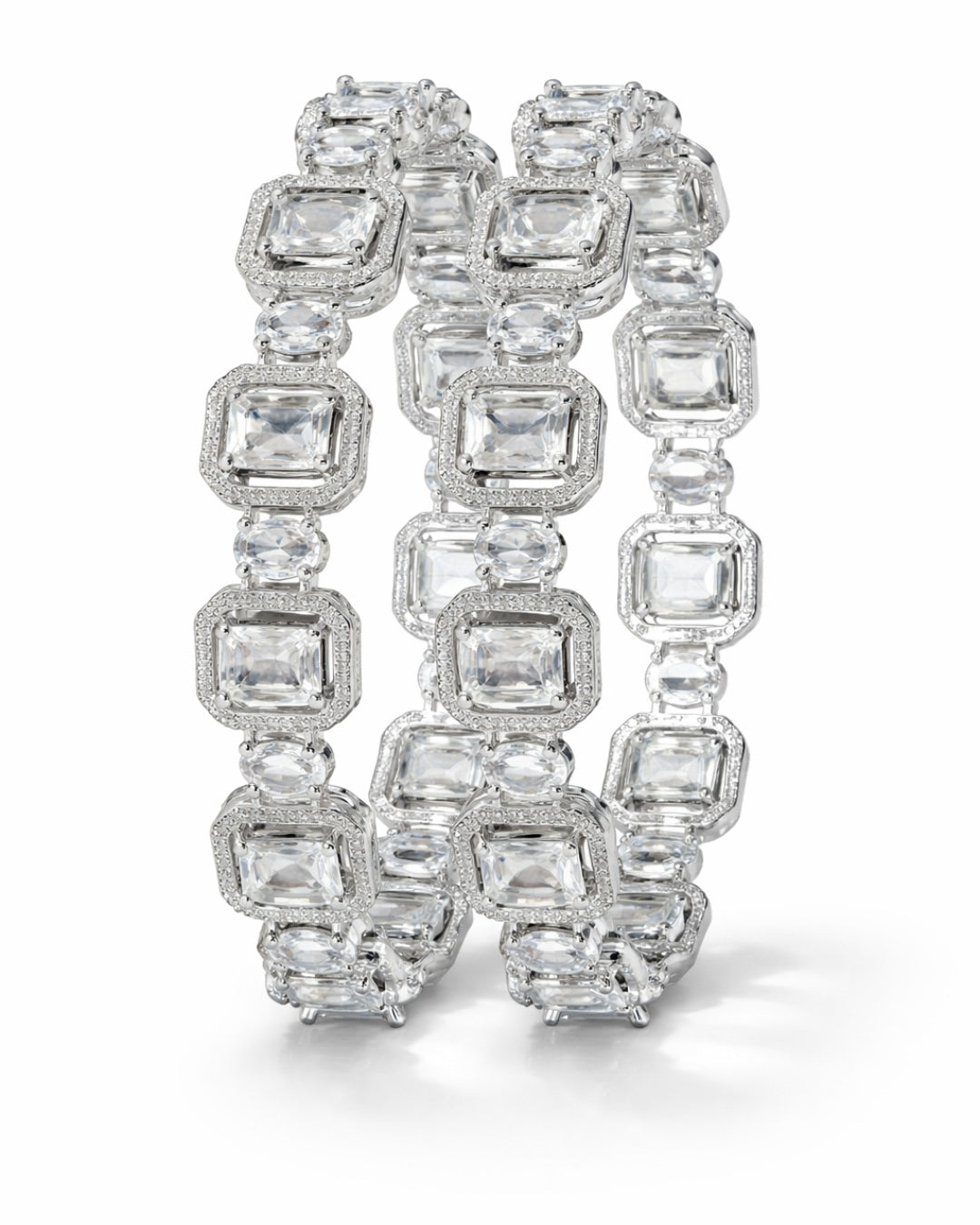 Luxury Emerald-Cut White Stone Bangle | American Diamond