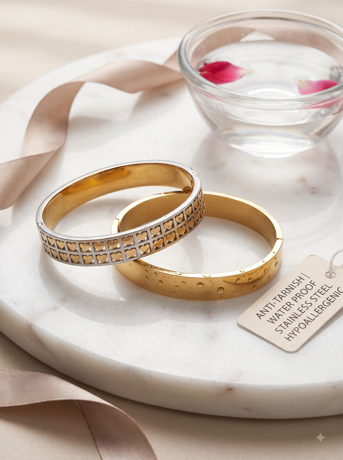 Premium Anti-Tarnish Heart Pattern Stainless Steel Bracelet | Waterproof Gold-Plated Bracelets for Women