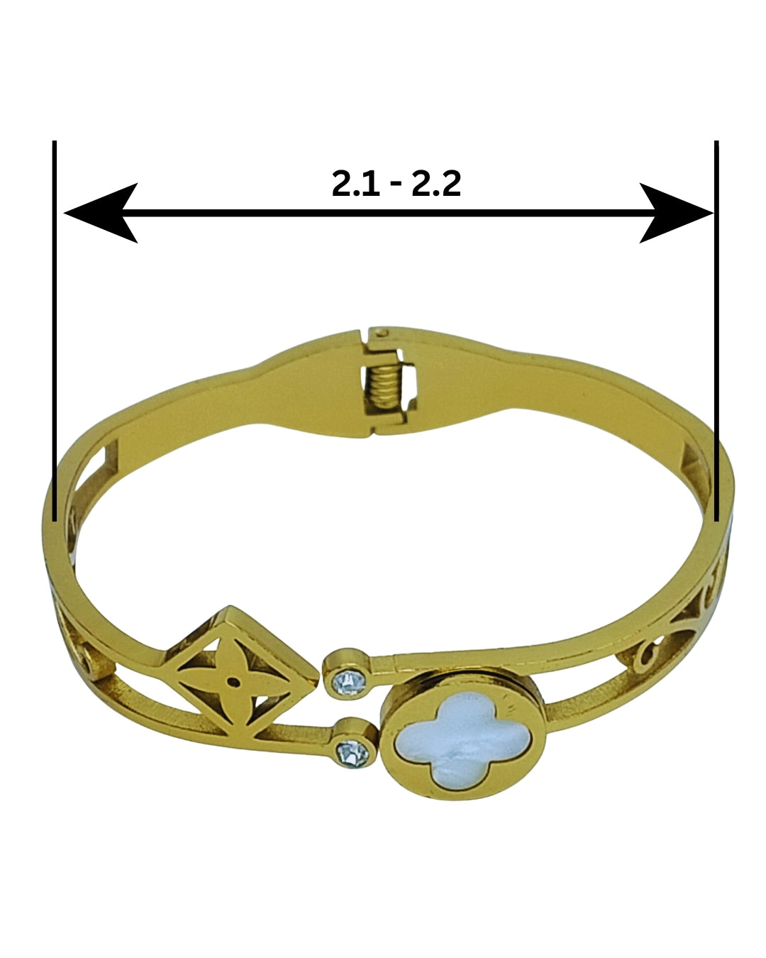 Clover White Pearl finish and Zircon Stone Bracelet | Premium Quality | Elegant Kids Jewelry | Stainless Steel Gold Plated | Anti-tarnish | Daily wear | TE-GPKB-2311-002