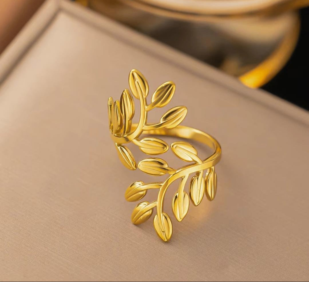 Leaf Adjustable Finger Ring for Women | Premium Quality | Elegant Women's Jewelry | Stainless Steel Gold Plated | Anti-tarnish | Daily wear | TE-GPFR-0612-002