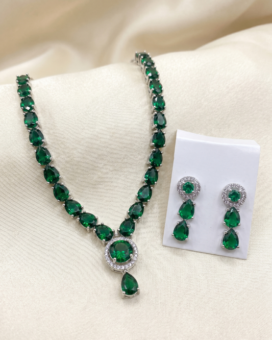 Emerald Royale American Diamond Necklace & Earrings Set | Premium Quality | American Diamond | Party wear