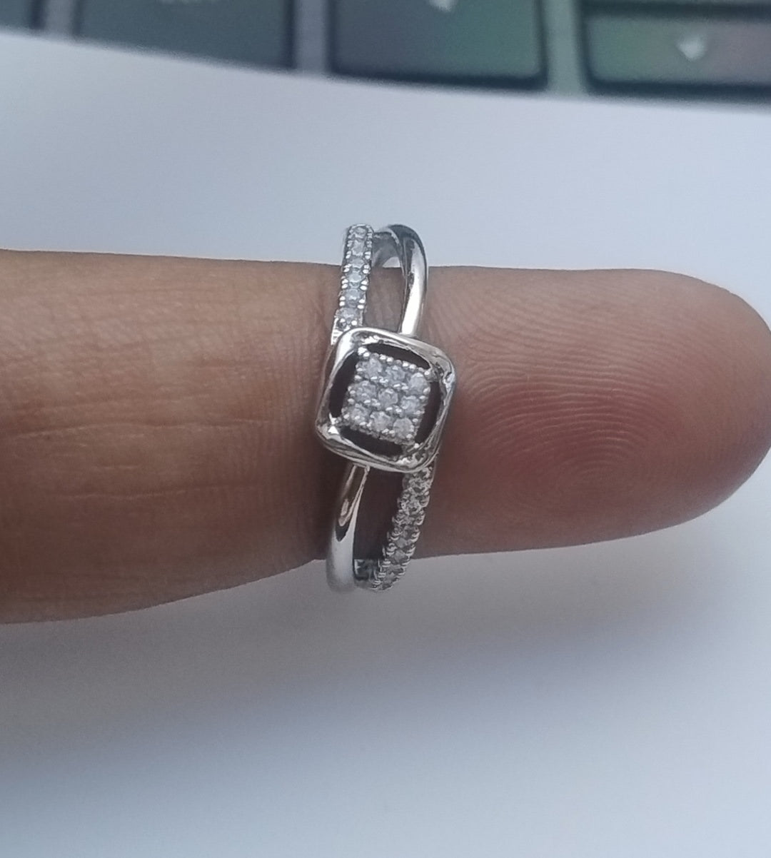 Modern Square Halo CZ Stone Ring in Silver Finish | Premium Quality | Adjustable Ring