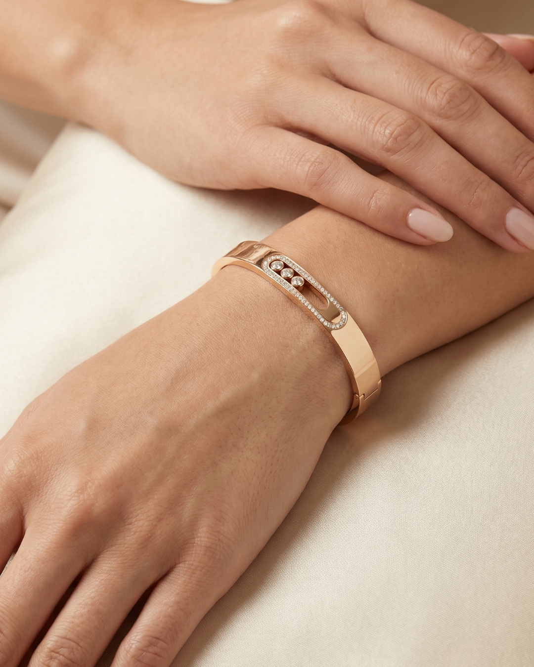 Golden Link Zircon Bracelet | Stainless Steel Brown Gold Plated | Women Anti-tarnish bracelet | Kada Bracelet