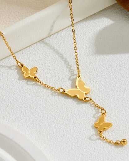 Butterfly Drop Necklace | Stainless Steel Gold Plated | Anti-tarnish Necklace | Daily wear