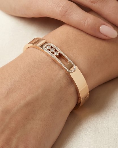 Golden Link Zircon Bracelet | Stainless Steel Brown Gold Plated | Women Anti-tarnish bracelet | Kada Bracelet