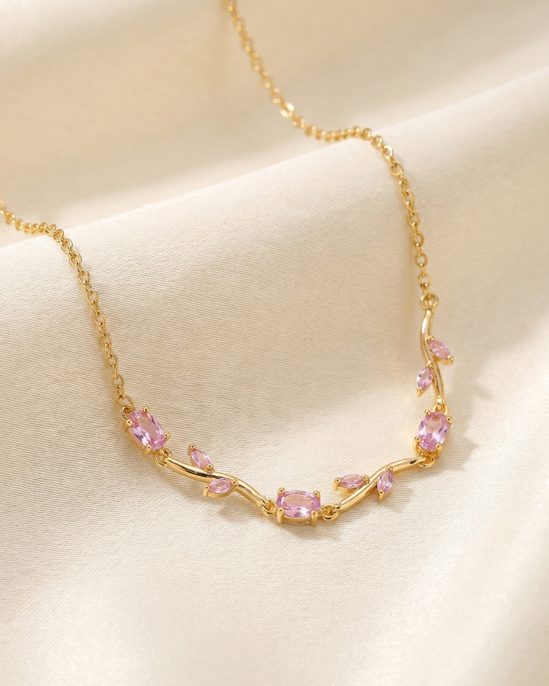 Blush Pink Tulip Necklace in Gold Finish | American Diamomd