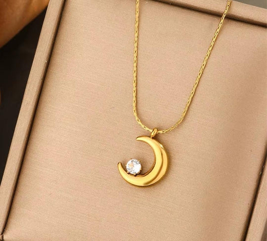Halfmoon Stone necklace | Stainless Steel Gold Plated | Anti-tarnish Necklace | Daily wear | TE-GPC-0511-004