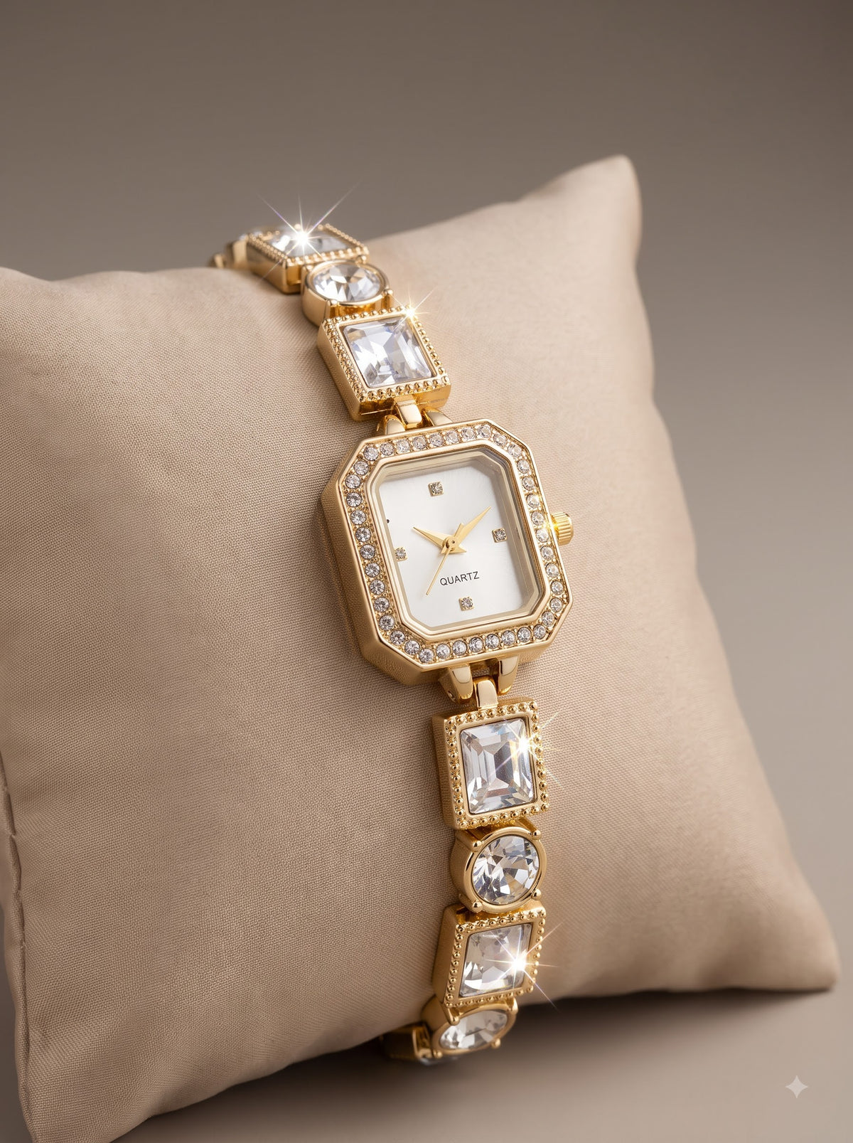 Luxury Gold-Tone Crystal Bracelet Watch