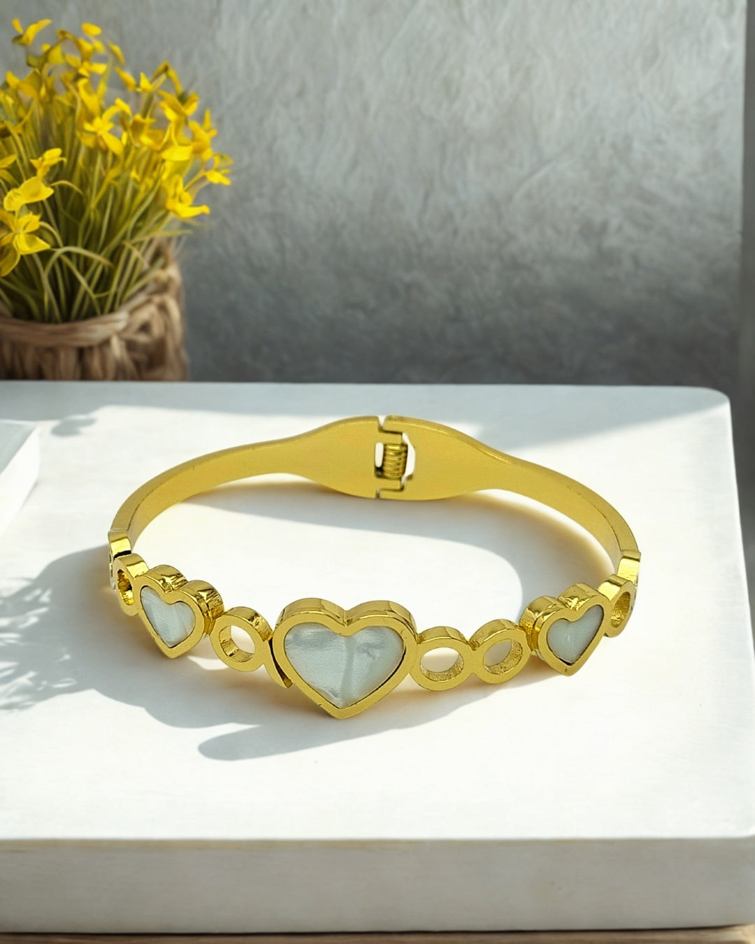 Heart Design with White Inlay Bracelet | Premium Quality | Elegant Kids Jewelry | Stainless Steel Gold Plated | Anti-tarnish | Daily wear | TE-GPKB-2311-010