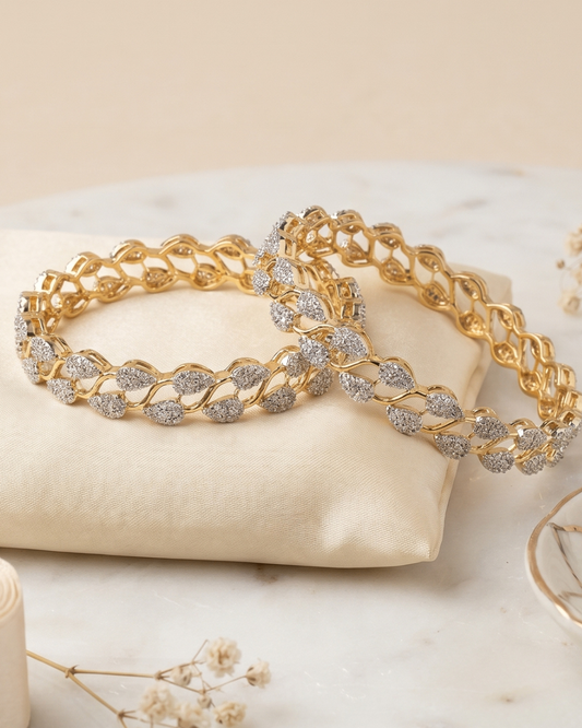Twisted Leaf Dual Tone Bangles (Set of 2)