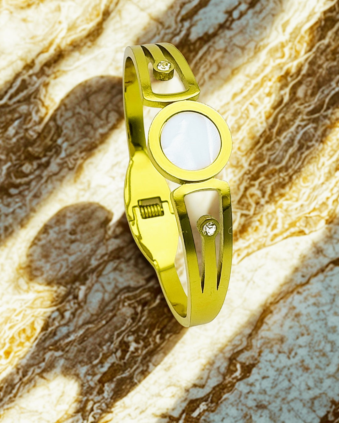 White Pearl finish and Zircon Stone Bracelet | Premium Quality | Elegant Kids Jewelry | Stainless Steel Gold Plated | Anti-tarnish | Daily wear | TE-GPKB-2311-001