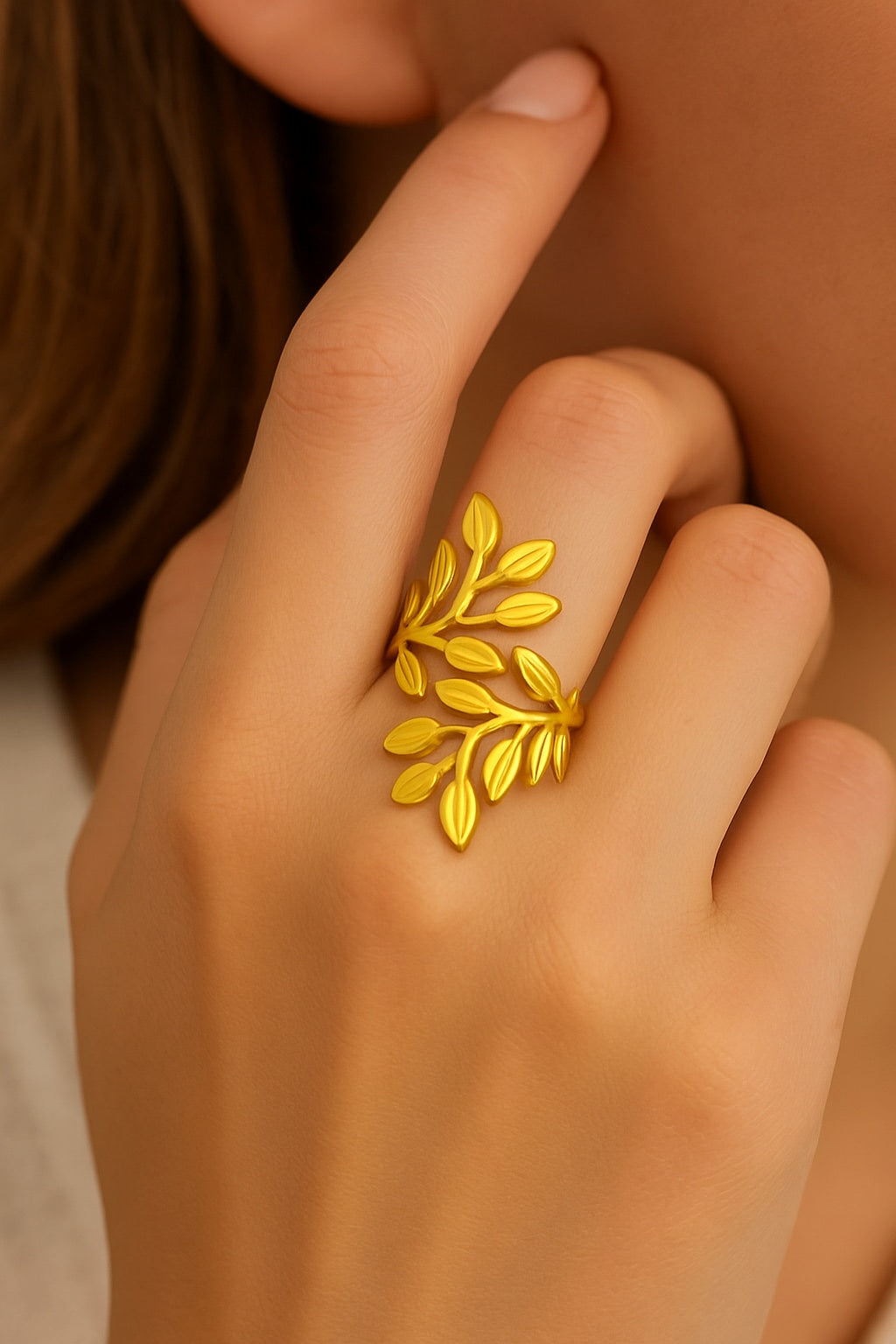Leaf Adjustable Finger Ring for Women | Premium Quality | Elegant Women's Jewelry | Stainless Steel Gold Plated | Anti-tarnish | Daily wear | TE-GPFR-0612-002