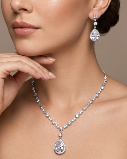 Eterna Teardrop Necklace & Earrings Set | Premium Quality | American Diamond | Party wear