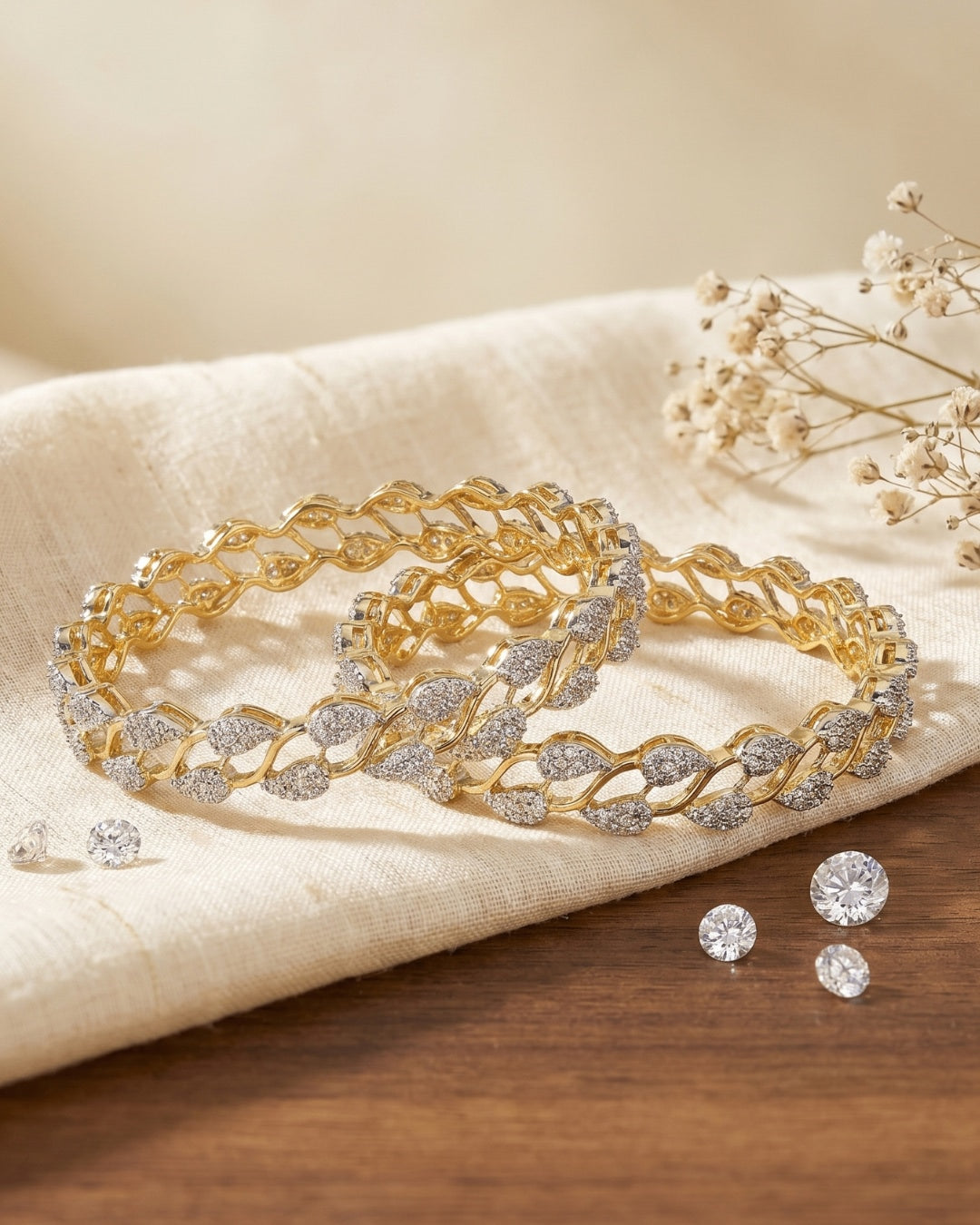 Twisted Leaf Dual Tone Bangles (Set of 2)