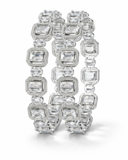 Luxury Emerald-Cut White Stone Bangle | American Diamond
