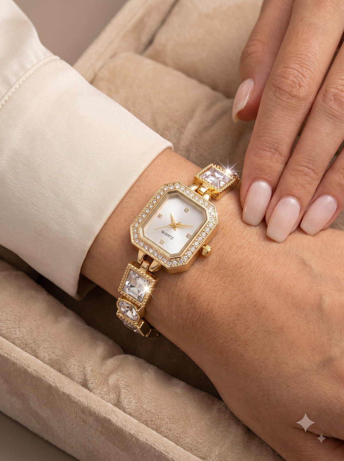 Luxury Gold-Tone Crystal Bracelet Watch