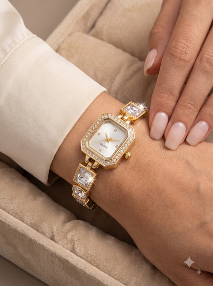 Luxury Gold-Tone Crystal Bracelet Watch