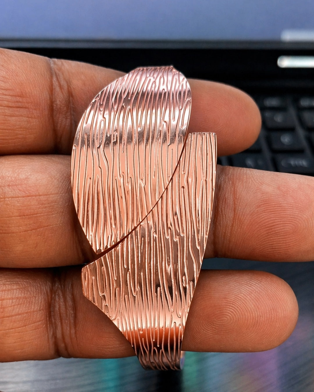 Rose Gold Textured Leaf Bracelet | Stainless Steel Gold Plated