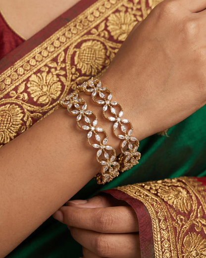Luxury Gold(Mehandi) Star Zircon Designer Bangles (Set of 2) | Premium Quality | American Diamond | Party wear