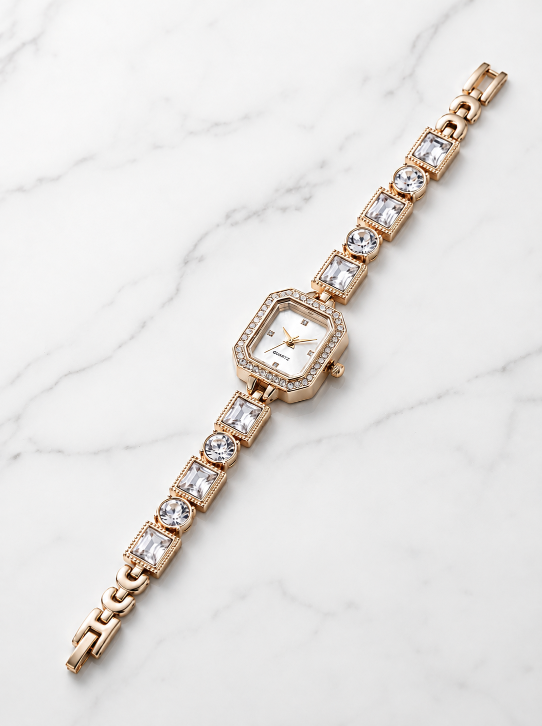 Luxury Gold-Tone Crystal Bracelet Watch