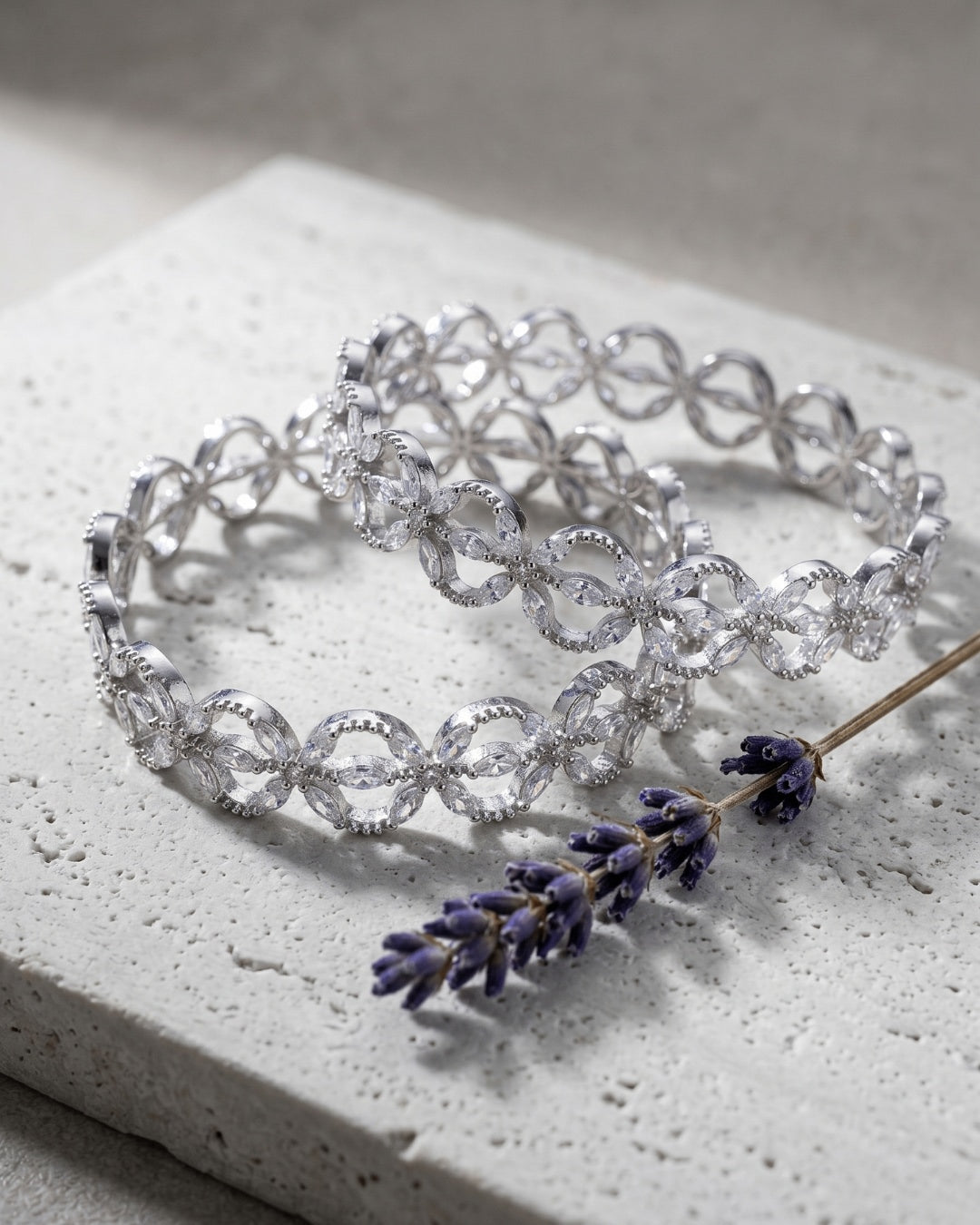 Silver Star Zircon Stone Designer Bangles (Set of 2) | Premium Quality | American Diamond | Party wear