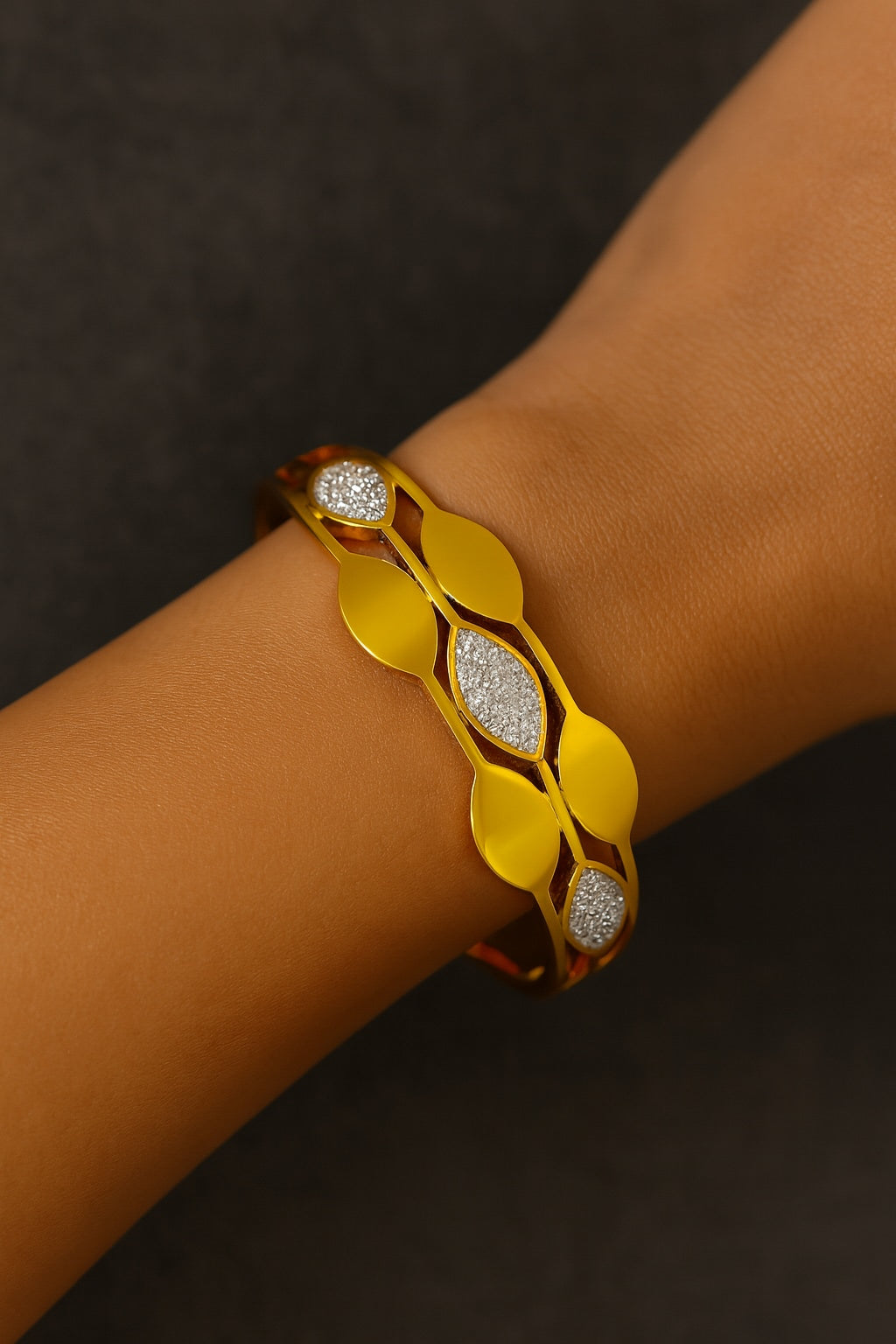 Double band stone bracelet | Stainless Steel Gold Plated | Women Anti-tarnish bracelet | Kada Bracelet | TE/GPK/2510/002