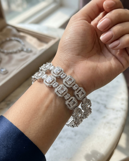 Luxury Emerald-Cut White Stone Bangle | American Diamond