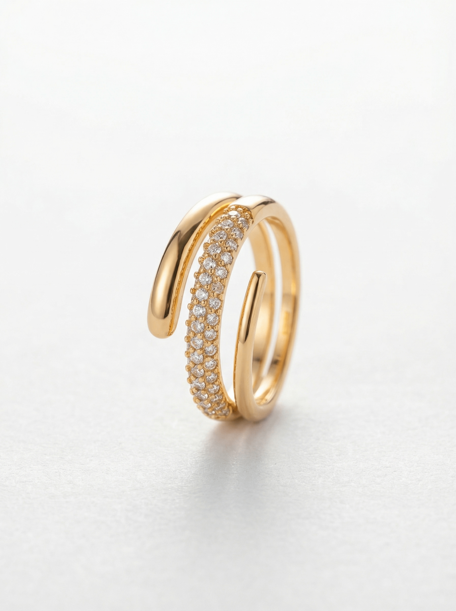 Elegant Double Band Diamond Ring in Gold Finish | Premium Quality | Adjustable Ring