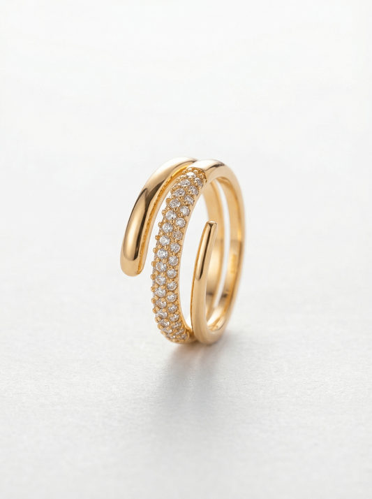 Elegant Double Band Diamond Ring in Gold Finish | Premium Quality | Adjustable Ring