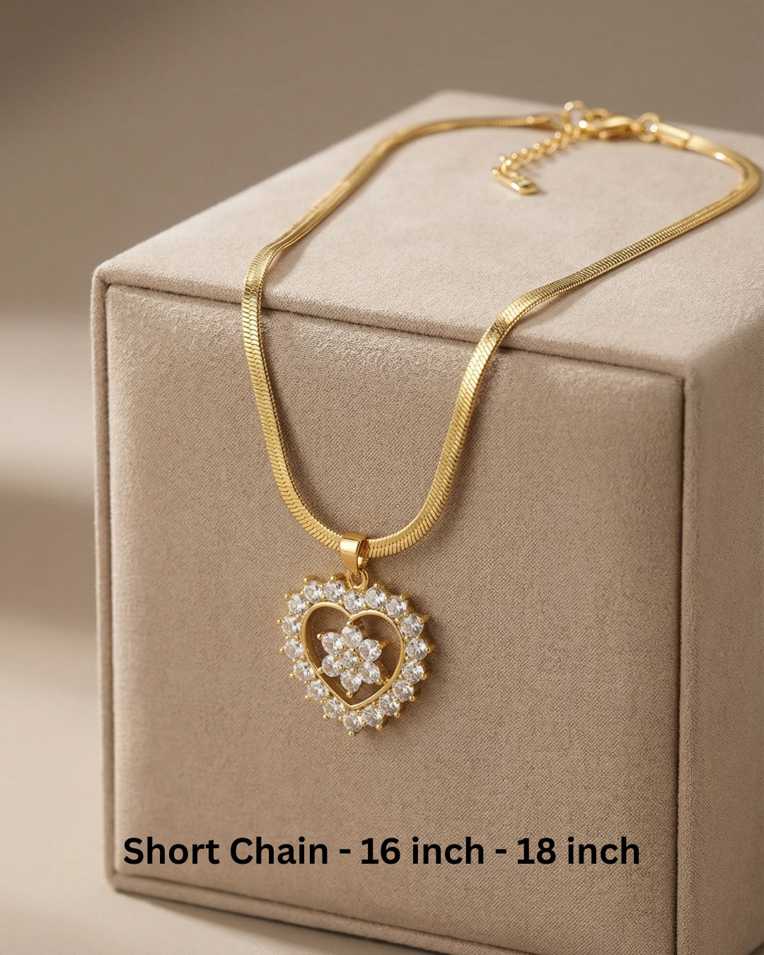 Golden Heart Zircon Stone Pendant Necklace | Stainless Steel Gold Plated | Anti-tarnish Necklace | Daily wear | TE-GPC-0701-034