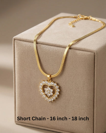 Golden Heart Zircon Stone Pendant Necklace | Stainless Steel Gold Plated | Anti-tarnish Necklace | Daily wear | TE-GPC-0701-034