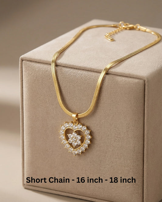Golden Heart Zircon Stone Pendant Necklace | Stainless Steel Gold Plated | Anti-tarnish Necklace | Daily wear | TE-GPC-0701-034