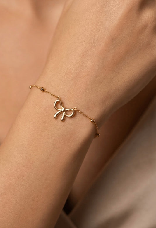 Gold Plated Bow Charm Chain Bracelet for Women | Anti-tarnish | Trendy Bracelet