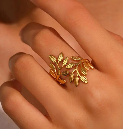 Leaf Adjustable Finger Ring for Women | Premium Quality | Elegant Women's Jewelry | Stainless Steel Gold Plated | Anti-tarnish | Daily wear | TE-GPFR-0612-002
