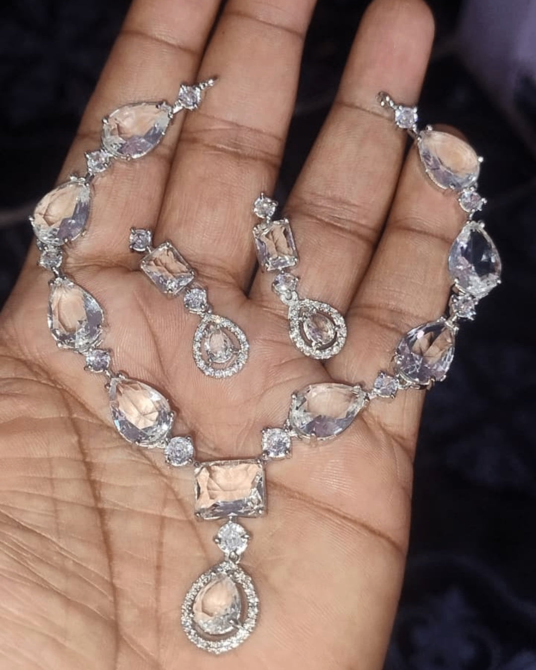 Radiant White AD Teardrop Necklace Set with Earrings | Premium Quality | American Diamond | Party wear