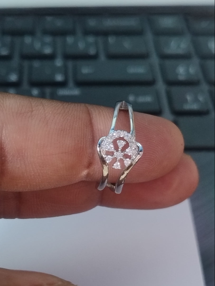Elegant Silver Floral Diamond Ring | Premium Quality | Adjustable Ring