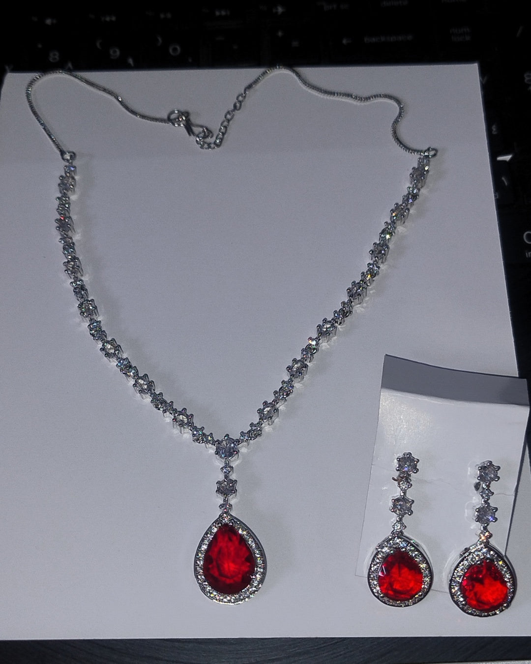 Ruby Drop AD Necklace & Earrings Set | Premium Quality | American Diamond | Party wear