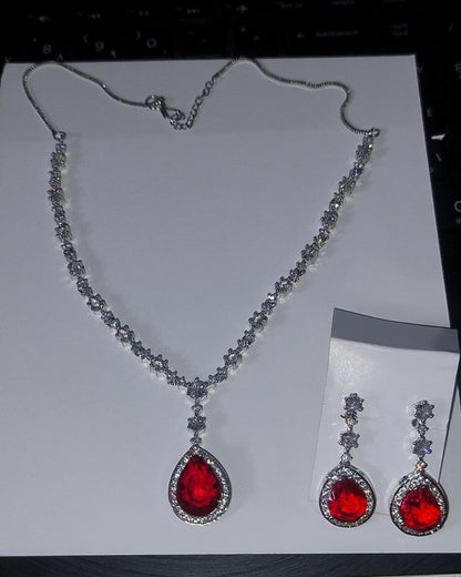 Ruby Drop AD Necklace & Earrings Set | Premium Quality | American Diamond | Party wear