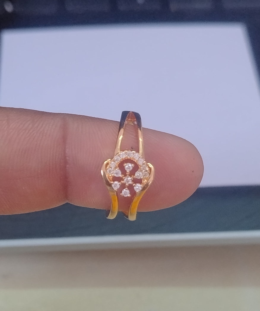 Elegant Floral Cubic Zirconia Stone Ring in Gold Finish | Premium Quality | Adjustable Ring