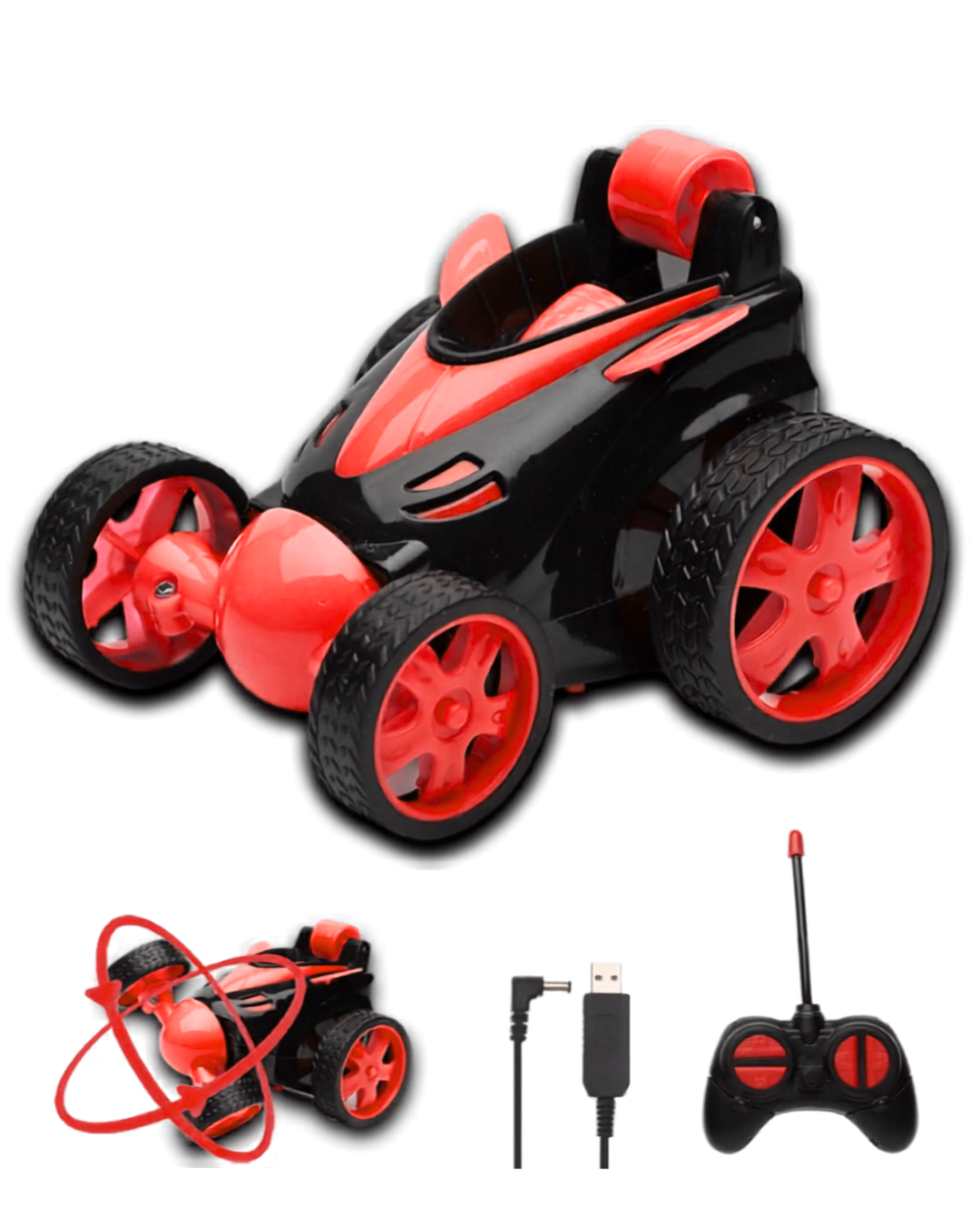 360° Rechargeable RC Stunt Car with LED Lights & Remote Control for Kids