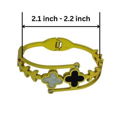 Black and white clover bracelet | Premium Quality | Elegant Kids Jewelry | Stainless Steel Gold Plated | Anti-tarnish | Daily wear | TE-GPKB-2311-005