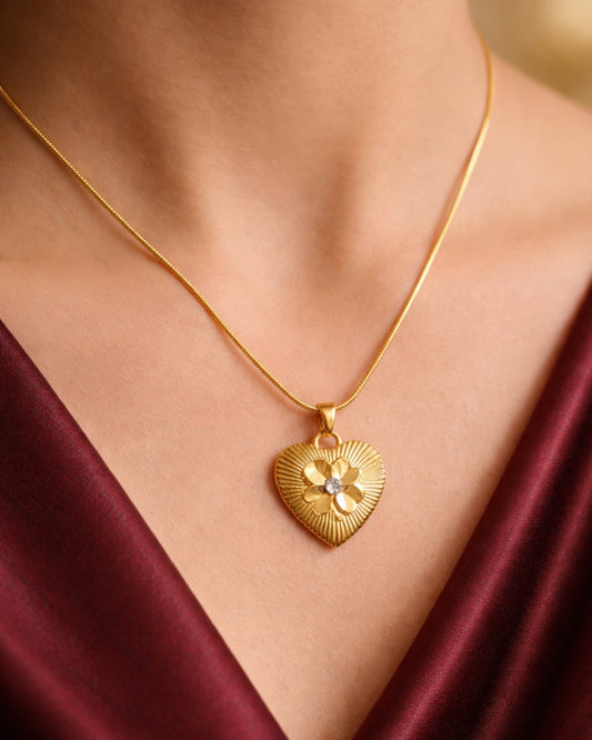 Gold Heart Blossom Pendant Necklace | Stainless Steel Gold Plated | Anti-tarnish Necklace | Daily wear | TE-GPC-0511-031