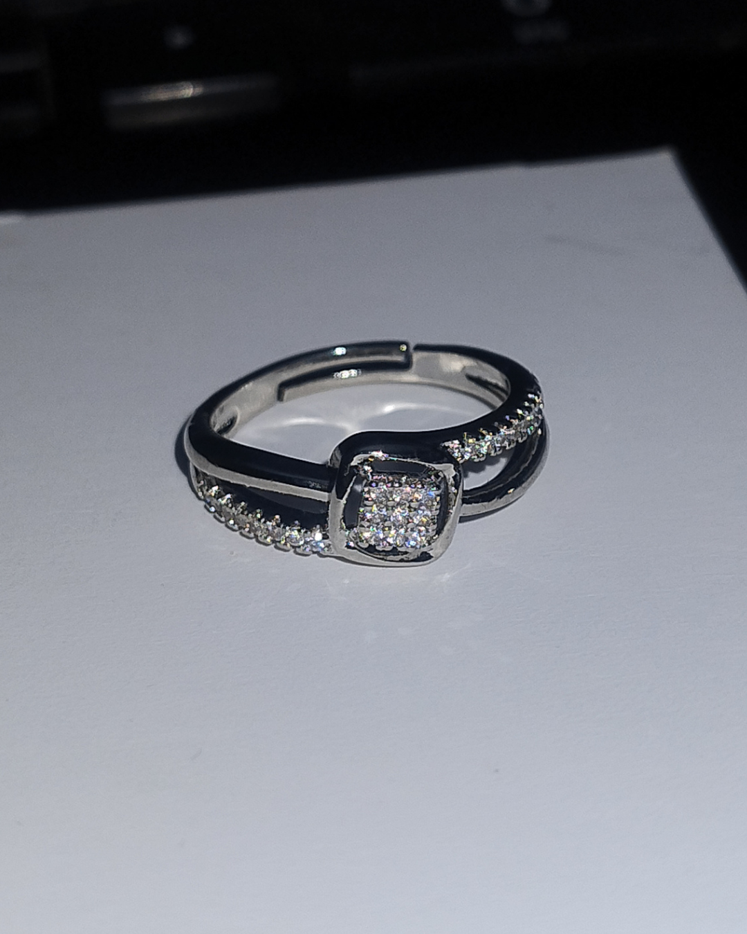 Modern Square Halo CZ Stone Ring in Silver Finish | Premium Quality | Adjustable Ring