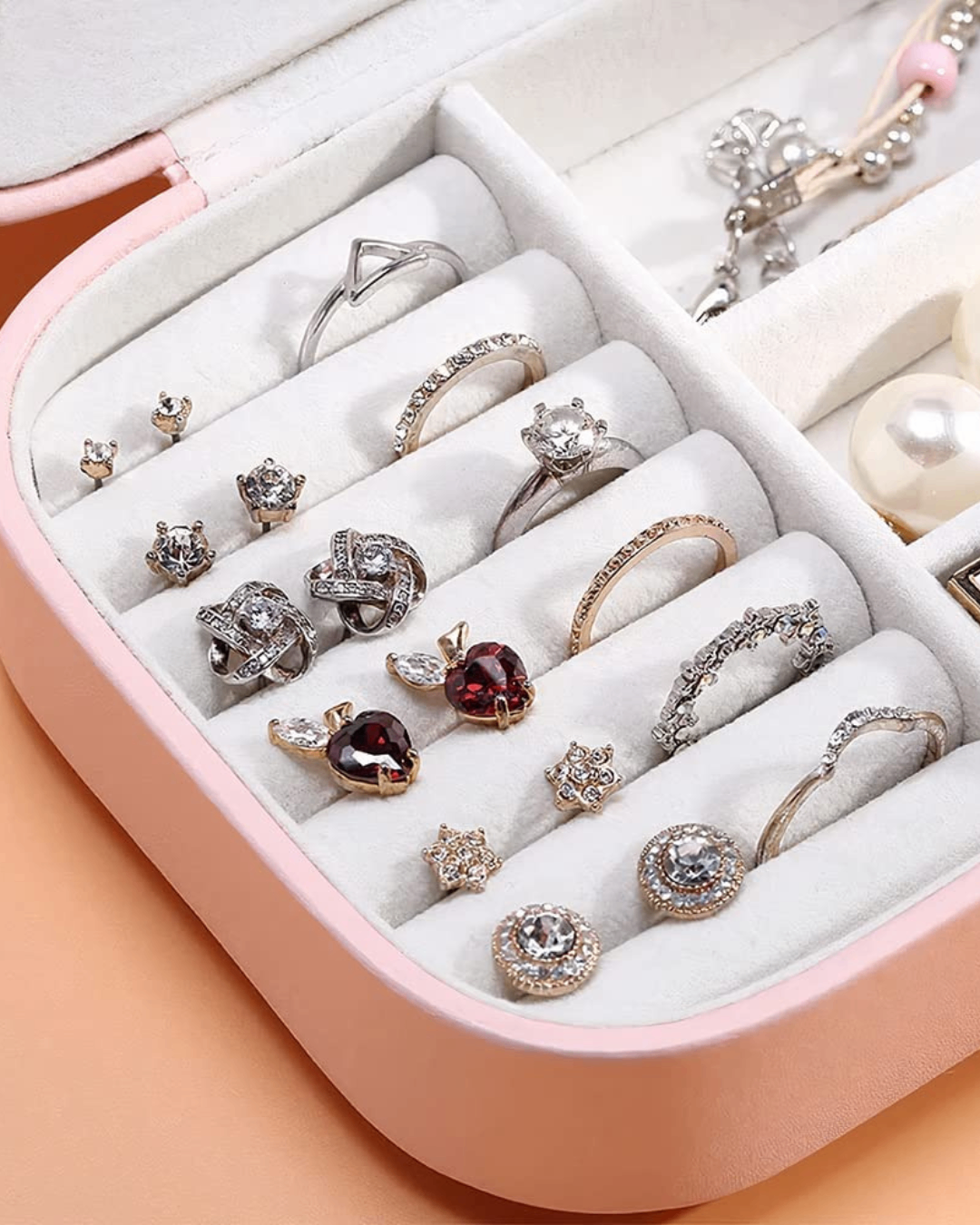 Portable Travel Jewelry Organizer Box – Necklace, Ring & Earring Storage Case