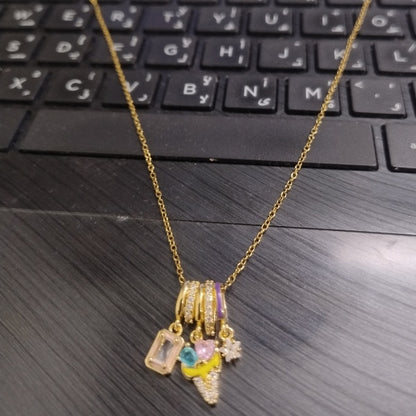 Cone Ice Cream Charm Necklace | Stainless Steel Gold Plated | Anti-tarnish Necklace | Daily wear | TE-GPC-0511-014