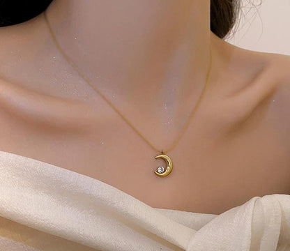 Halfmoon Stone necklace | Stainless Steel Gold Plated | Anti-tarnish Necklace | Daily wear | TE-GPC-0511-004
