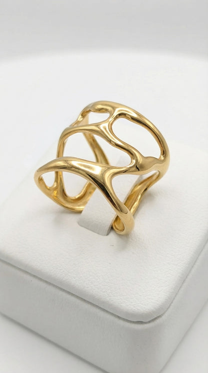Gold Plated Adjustable Statement Ring | Premium Quality | Elegant Women's Jewelry | Stainless Steel Gold Plated | Anti-tarnish | Daily wear | TE-GPFR-0612-006