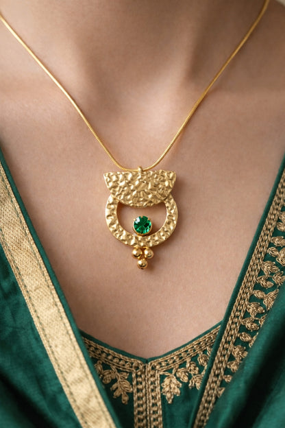 Gold Textured Crescent Pendant Necklace with zircon stone | Anti-tarnish Necklace | Daily wear | TE-GPC-0511-033