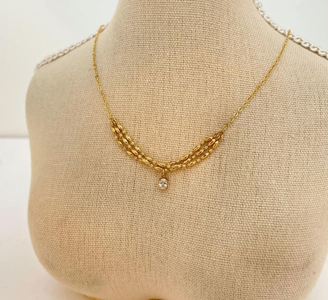 Triple Layer Necklace | Stainless Steel Gold Plated | Anti-tarnish Necklace | Daily wear | TE-GPC-0511-015