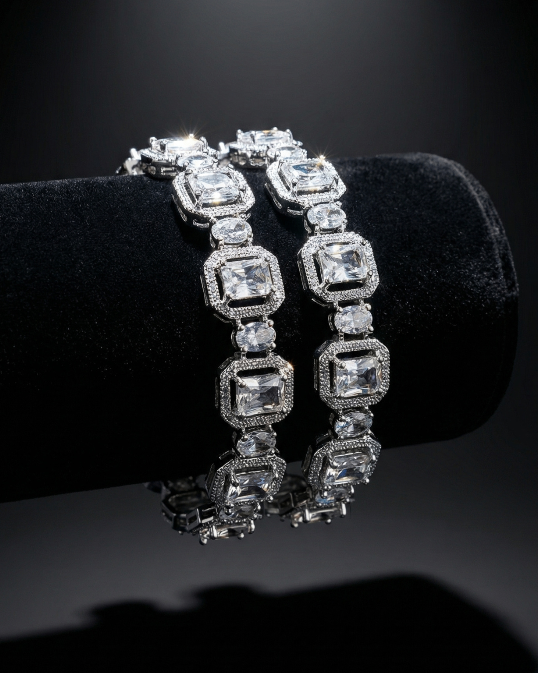 Luxury Emerald-Cut White Stone Bangle | American Diamond